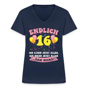 Endlich 16 - Ich kann jetzt alles - 16. Geburtstag - Frauen-T-Shirt mit V-Ausschnitt - Navy - Vorne - Lela (165cm)