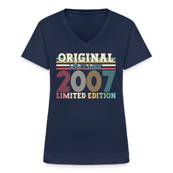 Original 2007 Jahrgang 2007 17. Geburtstag 2007 - Frauen-T-Shirt mit V-Ausschnitt - Navy - Vorne - Lela (165cm)