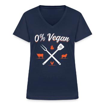 0% Vegan BBQ Fleischliebhaber Grillen - Frauen-T-Shirt mit V-Ausschnitt - Navy - Vorne - Lela (165cm)