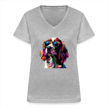 springer spaniel - Frauen-T-Shirt mit V-Ausschnitt - Grau meliert - Vorne - Lela (165cm)