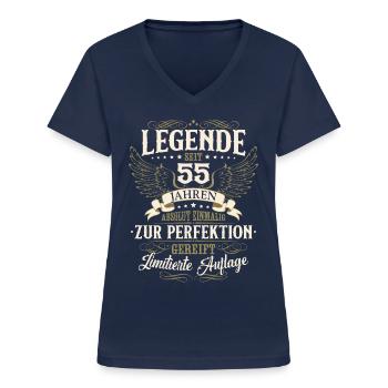 55 Geburtstag Legende Geburtstagsspruch 55 Jahre - Frauen-T-Shirt mit V-Ausschnitt - Navy - Vorne - Lela (165cm)