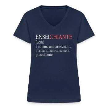 Enseichiante Prof Enseignante Humour - T-shirt col V Femme - marine - Devant - Lela (165cm)