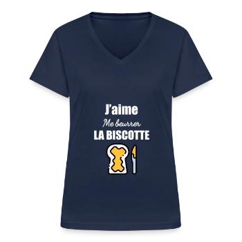 j aime me beurrer la biscotte tartine OSS 117 - T-shirt col V Femme - marine - Devant - Lela (165cm)