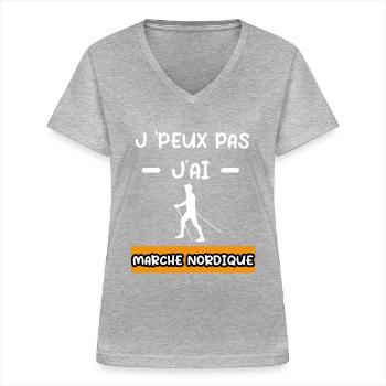 je peux pas j'ai marche nordique cadeau marche - T-shirt col V Femme - gris chiné - Devant - Lela (165cm)