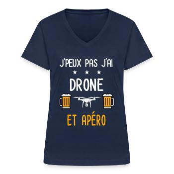 je peux pas drone - T-shirt col V Femme - marine - Devant - Lela (165cm)