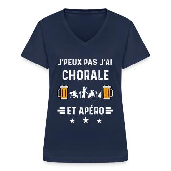j'peux pas j'ai chorale music et apéro - T-shirt col V Femme - marine - Devant - Lela (165cm)