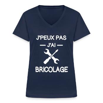 je peux pas j'ai bricolage bricoleur humour - T-shirt col V Femme - marine - Devant - Lela (165cm)