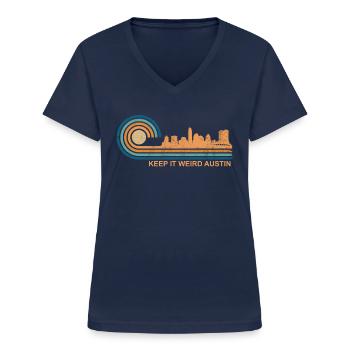 Halten Sie es seltsam Austin Texas Skyline Retro A - Frauen-T-Shirt mit V-Ausschnitt - Navy - Vorne - Lela (165cm)
