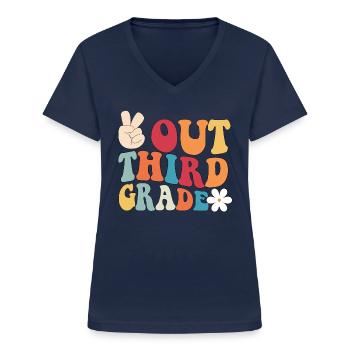 Frieden aus der dritten Klasse Graduation FriedenH - Frauen-T-Shirt mit V-Ausschnitt - Navy - Vorne - Lela (165cm)