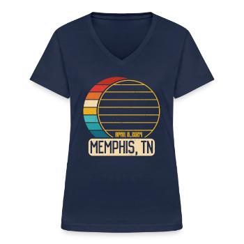 Total Solar Eclipse Tennessee Memphis EclipseMemph - Frauen-T-Shirt mit V-Ausschnitt - Navy - Vorne - Lela (165cm)