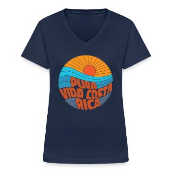 Pura Vida Costa Rica Costa Rican Roots Costa Rica - Frauen-T-Shirt mit V-Ausschnitt - Navy - Vorne - Lela (165cm)