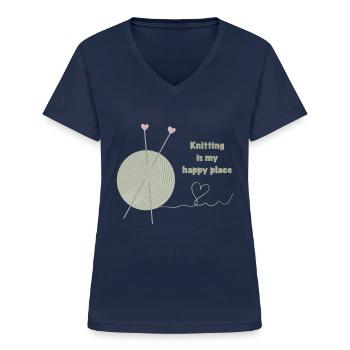 Stricken ist mein glücklicher Ort - Frauen-T-Shirt mit V-Ausschnitt - Navy - Vorne - Lela (165cm)