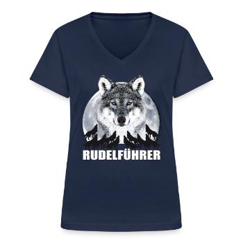 08 Wolf Mond Vollmond Rudel Rudelführer - Frauen-T-Shirt mit V-Ausschnitt - Navy - Vorne - Lela (165cm)