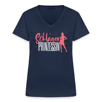 Schlagerprinzessin als Schlager Outfit - Schlager - Frauen-T-Shirt mit V-Ausschnitt - Navy - Vorne - Lela (165cm)