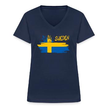 Sweden Schweden - Frauen-T-Shirt mit V-Ausschnitt - Navy - Vorne - Lela (165cm)