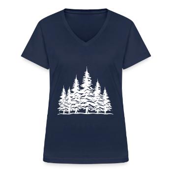 Arbres forestiers - T-shirt col V Femme - marine - Devant - Lela (165cm)