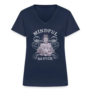 Mindful as Fuck Shirt Chemise de yoga drôle - T-shirt col V Femme - marine - Devant - Lela (165cm)