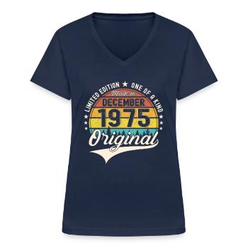 Original Dezember 1975 47. Geburtstag Geschenk - Frauen-T-Shirt mit V-Ausschnitt - Navy - Vorne - Lela (165cm)