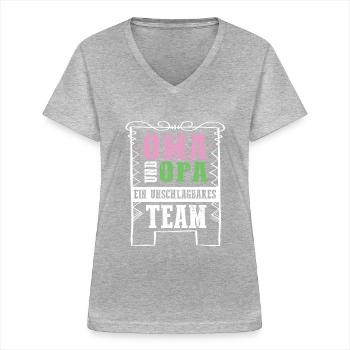 oma und opa team - Frauen-T-Shirt mit V-Ausschnitt - Grau meliert - Vorne - Lela (165cm)