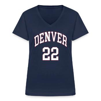 Denver 22 - T-shirt col V Femme - marine - Devant - Lela (165cm)