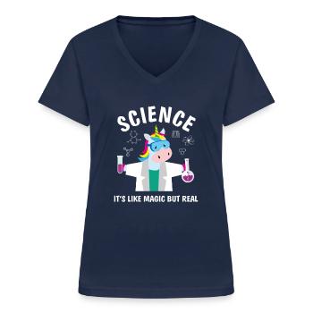 Funny Science Is Like Magic But Real Unicorn Lover - Frauen-T-Shirt mit V-Ausschnitt - Navy - Vorne - Lela (165cm)