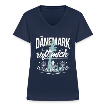 Dänemark ruft mich - Ich muss los - Frauen-T-Shirt mit V-Ausschnitt - Navy - Vorne - Lela (165cm)