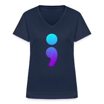 Semikolon Selbstmordbewusstsein Semi -Kolon -Selbs - Frauen-T-Shirt mit V-Ausschnitt - Navy - Vorne - Lela (165cm)