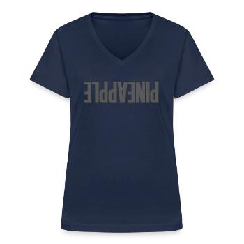 Ananas verkehrtherde Ananas Swinger Party - Frauen-T-Shirt mit V-Ausschnitt - Navy - Vorne - Lela (165cm)