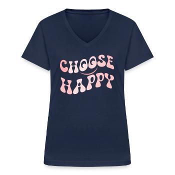 W�hlen Sie Happy Smile Face Motivate Inspire Happy - Frauen-T-Shirt mit V-Ausschnitt - Navy - Vorne - Lela (165cm)