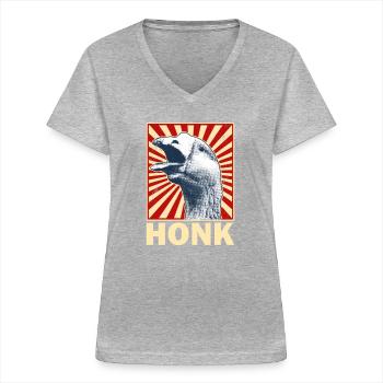 Honk Funny Gans Game Animal Meme Gans - Frauen-T-Shirt mit V-Ausschnitt - Grau meliert - Vorne - Lela (165cm)
