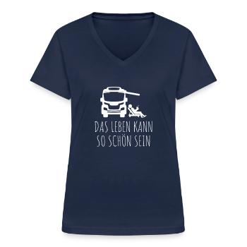 Campingplatz Wohnmobil schönes Leben Camping - Frauen-T-Shirt mit V-Ausschnitt - Navy - Vorne - Lela (165cm)