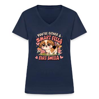 Vous êtes soit un gars intelligent, soit un pète - T-shirt col V Femme - marine - Devant - Lela (165cm)