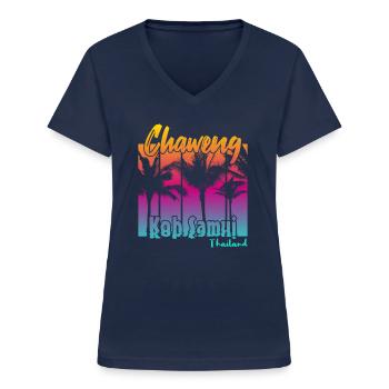 Chaweng Koh Samui Thailand - Frauen-T-Shirt mit V-Ausschnitt - Navy - Vorne - Lela (165cm)