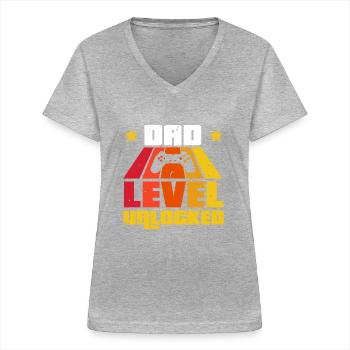 Papa-Ebene entsperrt - Frauen-T-Shirt mit V-Ausschnitt - Grau meliert - Vorne - Lela (165cm)