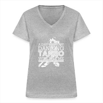 Danser le tango - T-shirt col V Femme - gris chiné - Devant - Lela (165cm)