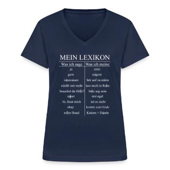 Mein Lexikon Spruch Katzen Definition Katze Humor - Frauen-T-Shirt mit V-Ausschnitt - Navy - Vorne - Lela (165cm)
