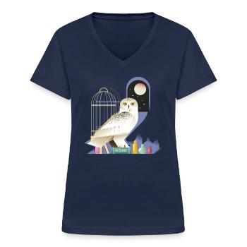 Harry Potter Hedwig Die Eule Bei Nacht - Frauen-T-Shirt mit V-Ausschnitt - Navy - Vorne - Lela (165cm)