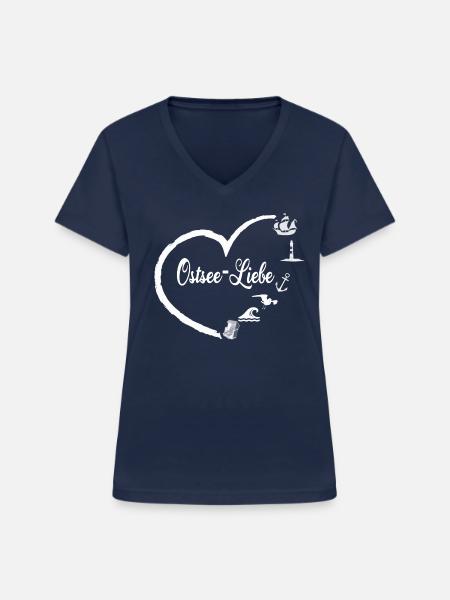 Ostsee - Liebe - Frauen-T-Shirt mit V-Ausschnitt - Navy