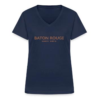 USA Stadt Koordinaten - Baton Rouge - Frauen-T-Shirt mit V-Ausschnitt - Navy - Vorne - Lela (165cm)