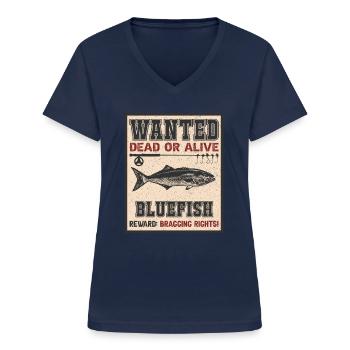 Gesuchter Fisch - Bluefish Fishing - Frauen-T-Shirt mit V-Ausschnitt - Navy - Vorne - Lela (165cm)