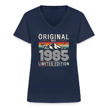 40. Geburtstag Legende Mai Jahrgang 1985 - Frauen-T-Shirt mit V-Ausschnitt - Navy - Vorne - Lela (165cm)