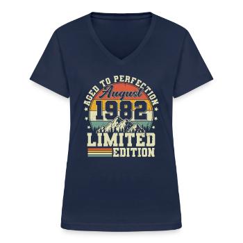 August 1982 Jahrgang Vintage Geburtstag Geschenk - Frauen-T-Shirt mit V-Ausschnitt - Navy - Vorne - Lela (165cm)