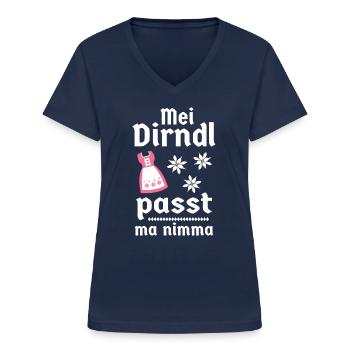 Kein Dirndl passt nimma Wiesn Bayerin - Frauen-T-Shirt mit V-Ausschnitt - Navy - Vorne - Lela (165cm)