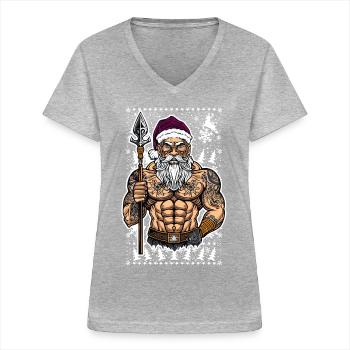 06 Böser Weihnachtsmann Mann Schneeflocken - Frauen-T-Shirt mit V-Ausschnitt - Grau meliert - Vorne - Lela (165cm)