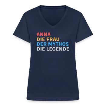 Anna Fau Mythos Legende - Frauen-T-Shirt mit V-Ausschnitt - Navy - Vorne - Lela (165cm)