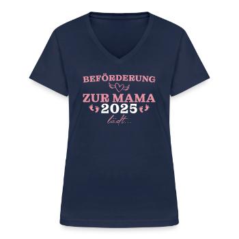 Werdende Mama 2025 Beförderung zur Mutter - Frauen-T-Shirt mit V-Ausschnitt - Navy - Vorne - Lela (165cm)