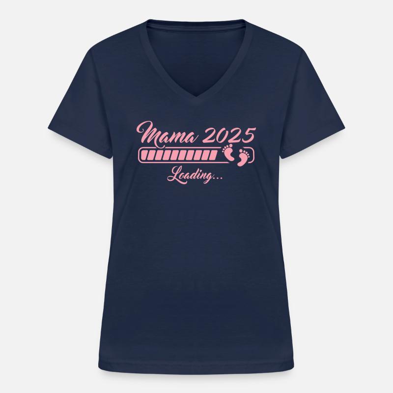 Mama 2025 loading Werdende Mutter - Frauen-T-Shirt mit V-Ausschnitt - Navy