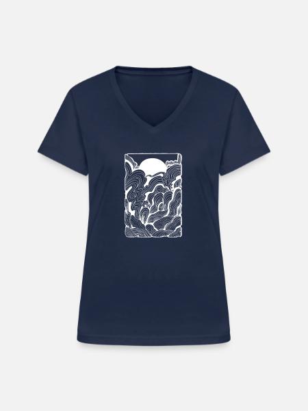 Ozean Doodle - Frauen-T-Shirt mit V-Ausschnitt - Navy
