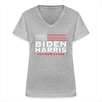 Votez Biden Harris - T-shirt col V Femme - gris chiné - Devant - Lela (165cm)