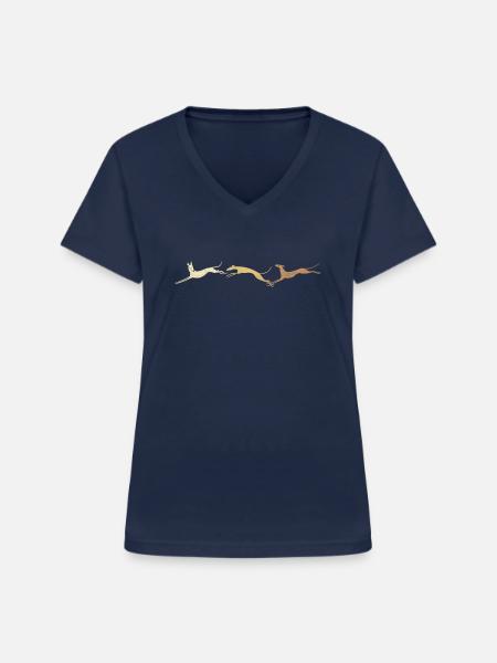 3 springende braune Windhunde - Frauen-T-Shirt mit V-Ausschnitt - Navy